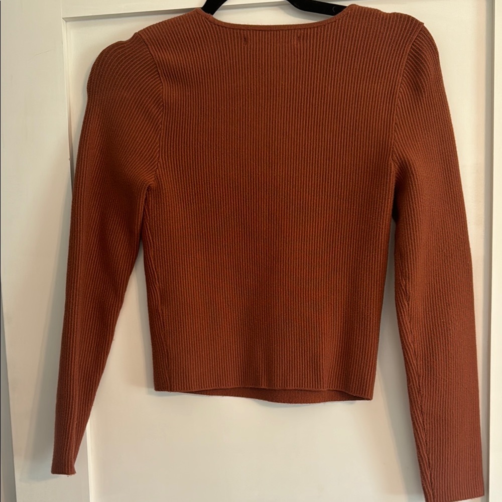 Square Neck Rust Ribbed Sweater - image 2